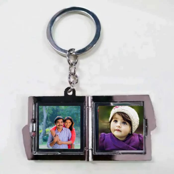 customized 2 photo square shape metal keychain - Image 2