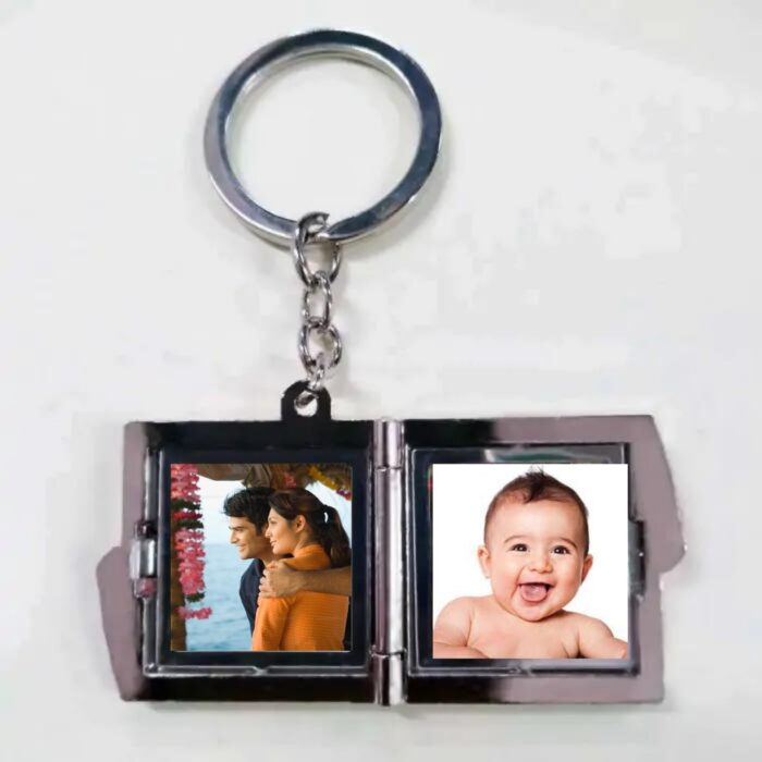customized 2 photo square shape metal keychain - Image 3