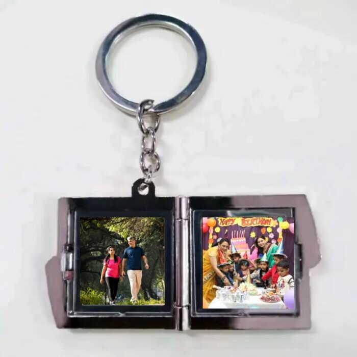 customized 2 photo square shape metal keychain - Image 7