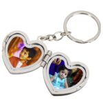 customized 2 photo  Heart  shape metal keychain