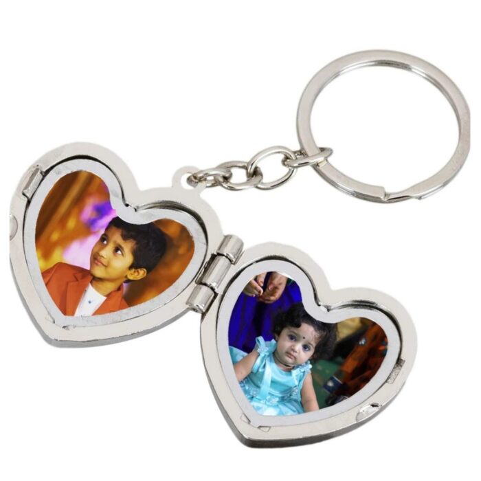customized 2 photo  Heart  shape metal keychain - Image 1