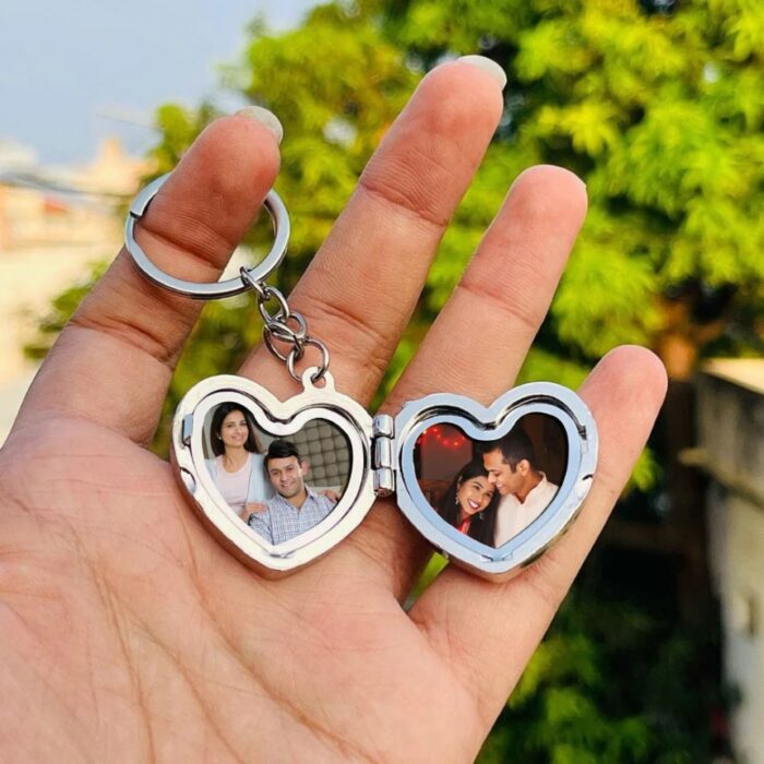 customized 2 photo  Heart  shape metal keychain - Image 3