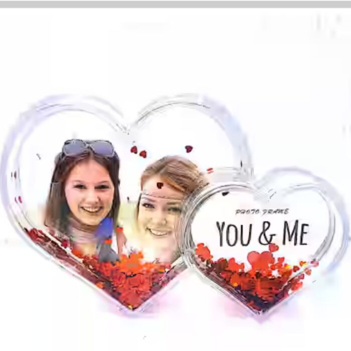 customized 2 photo snow glitter crystal double heart - Image 3