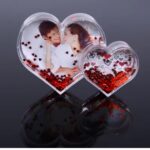 customized 2 photo snow glitter crystal double heart - Image 5
