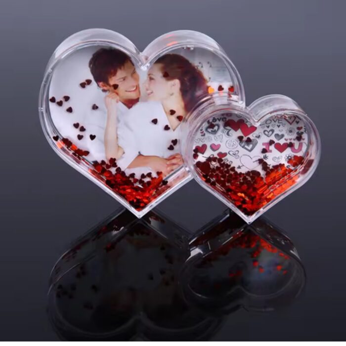 customized 2 photo snow glitter crystal double heart - Image 5