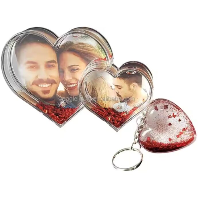 customized 2 photo snow glitter crystal double heart - Image 10