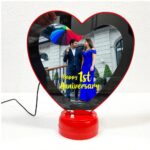 customized heart magic mirror cum photo frame with LED light
