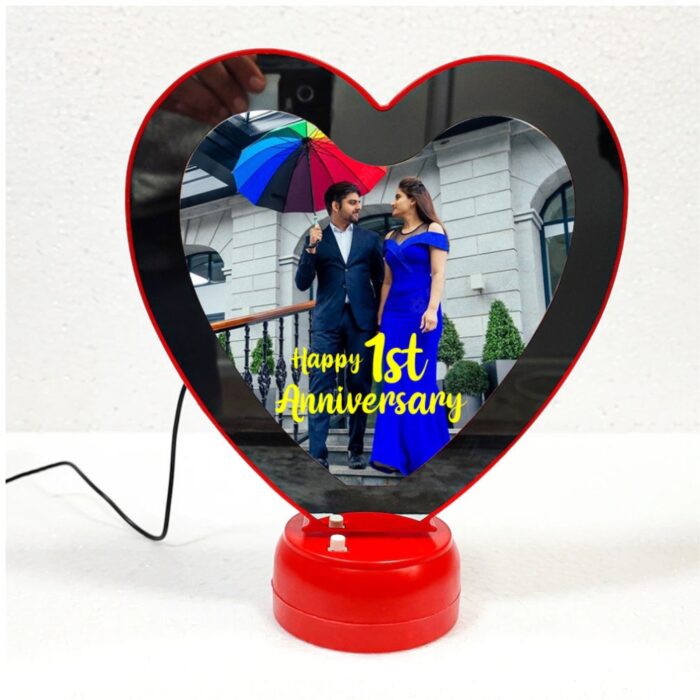 customized heart magic mirror cum photo frame with LED light - Image 1