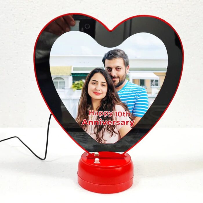 customized heart magic mirror cum photo frame with LED light - Image 3