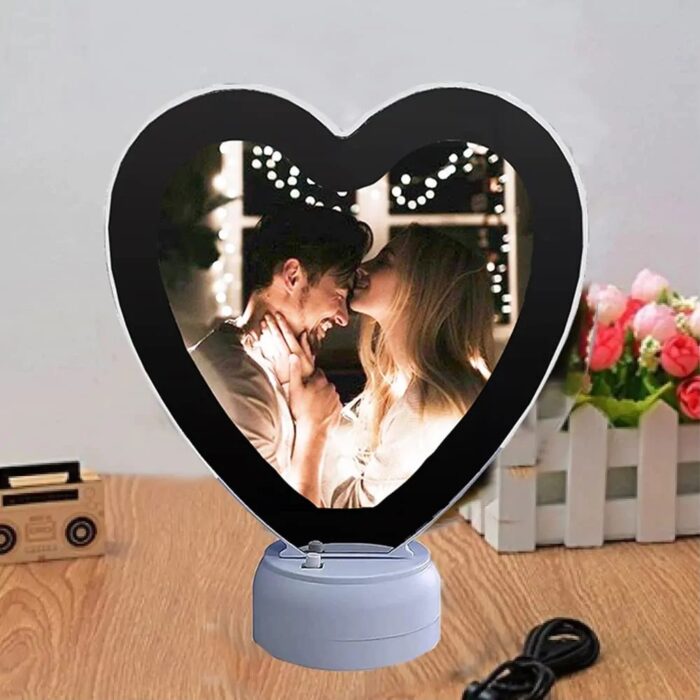 customized heart magic mirror cum photo frame with LED light - Image 4