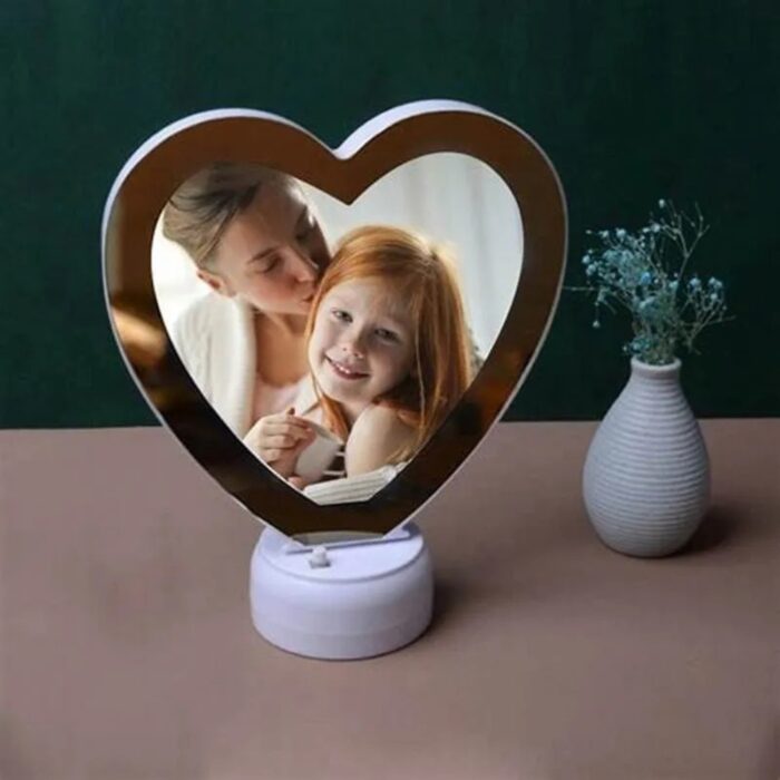 customized heart magic mirror cum photo frame with LED light - Image 6