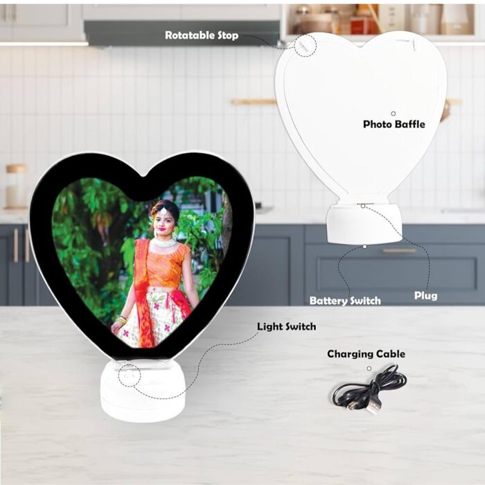 customized heart magic mirror cum photo frame with LED light - Image 8