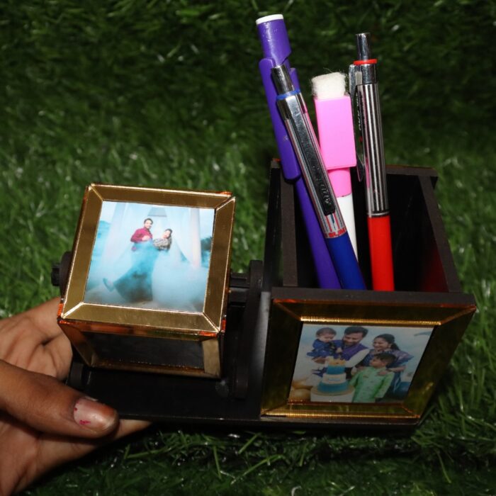 Customized Wooden Rotating 6 Photo Cube With Pen Stand - Image 5