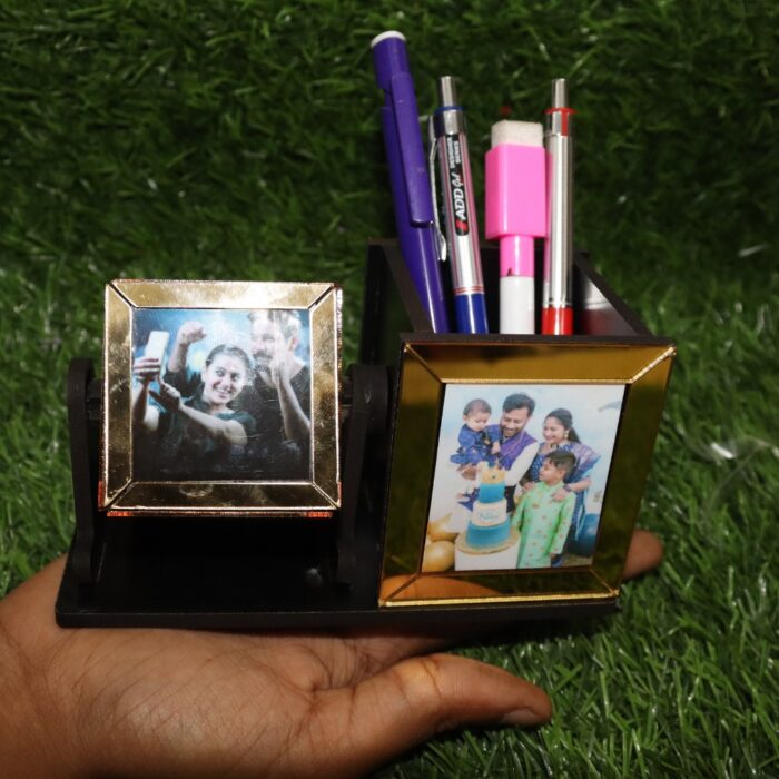 Customized Wooden Rotating 6 Photo Cube With Pen Stand - Image 6