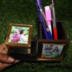 Customized Wooden Rotating 6 Photo Cube With Pen Stand - Image 3