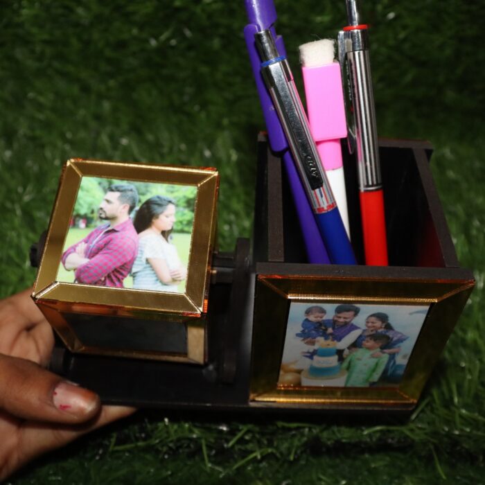 Customized Wooden Rotating 6 Photo Cube With Pen Stand - Image 3