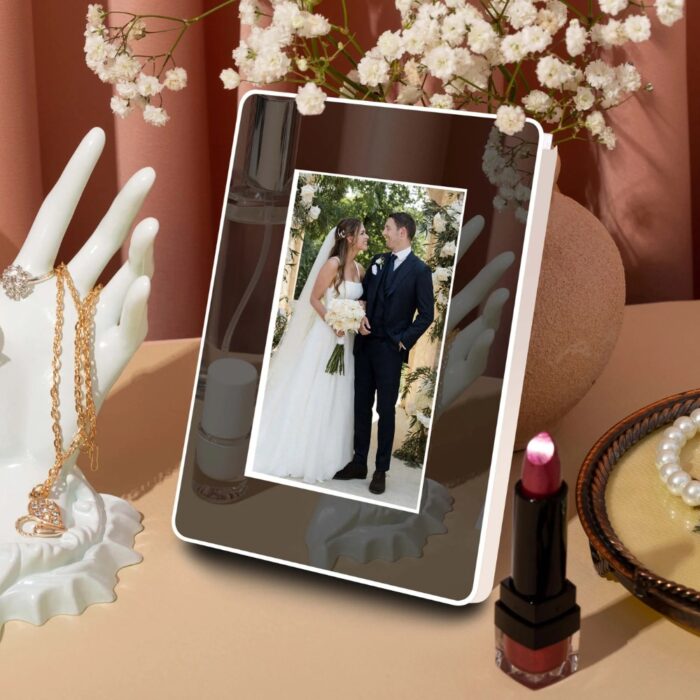 Customized Magic Mirror LED Photo Frame With Your Photo (HarizontalVertical Stand) as Mirror LED Light ON Use as Your Photo Display - Image 8