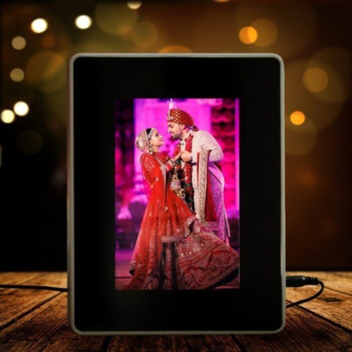 Customized Magic Mirror LED Photo Frame With Your Photo (HarizontalVertical Stand) as Mirror LED Light ON Use as Your Photo Display - Image 1